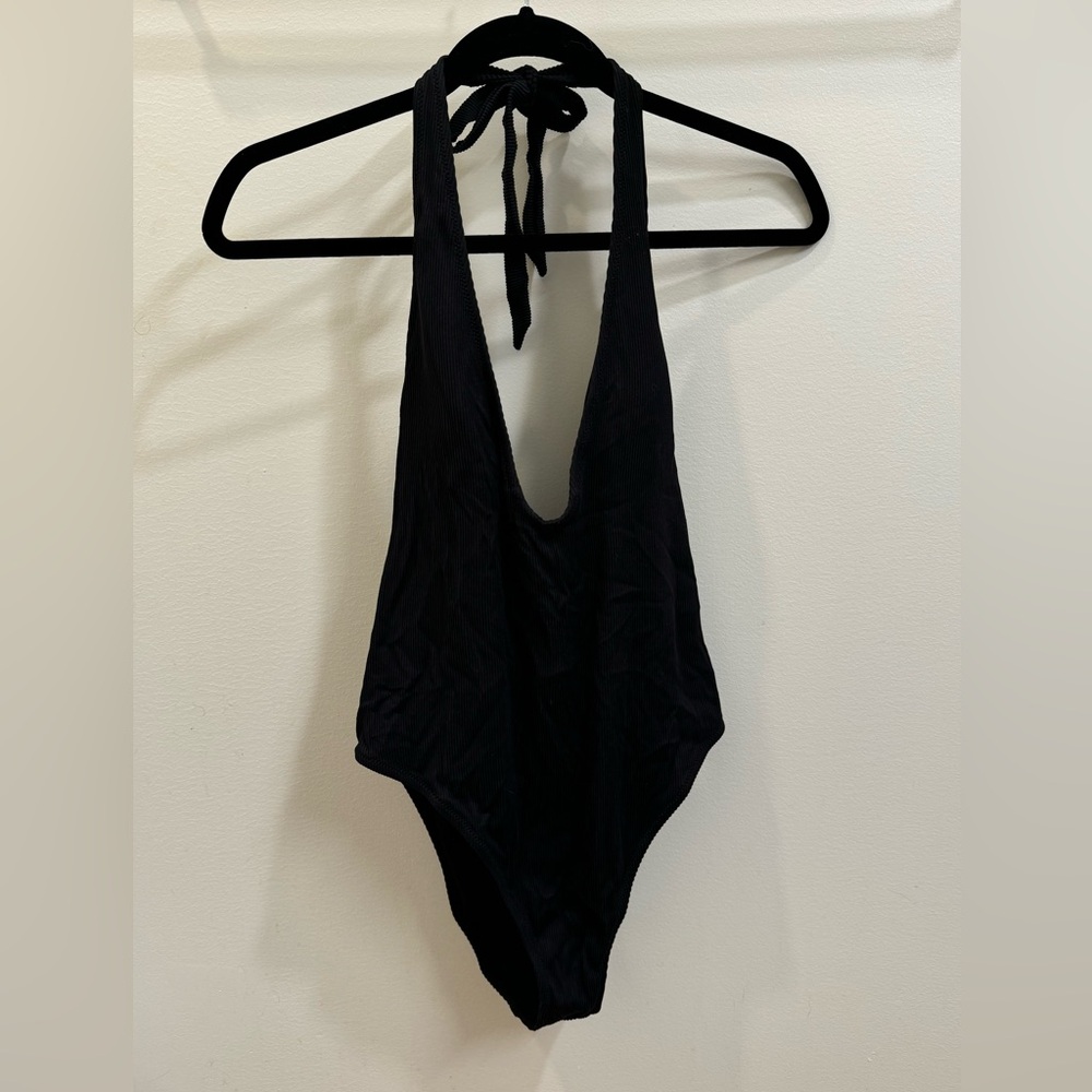 Aerie Black Halter One-Piece Swimsuit